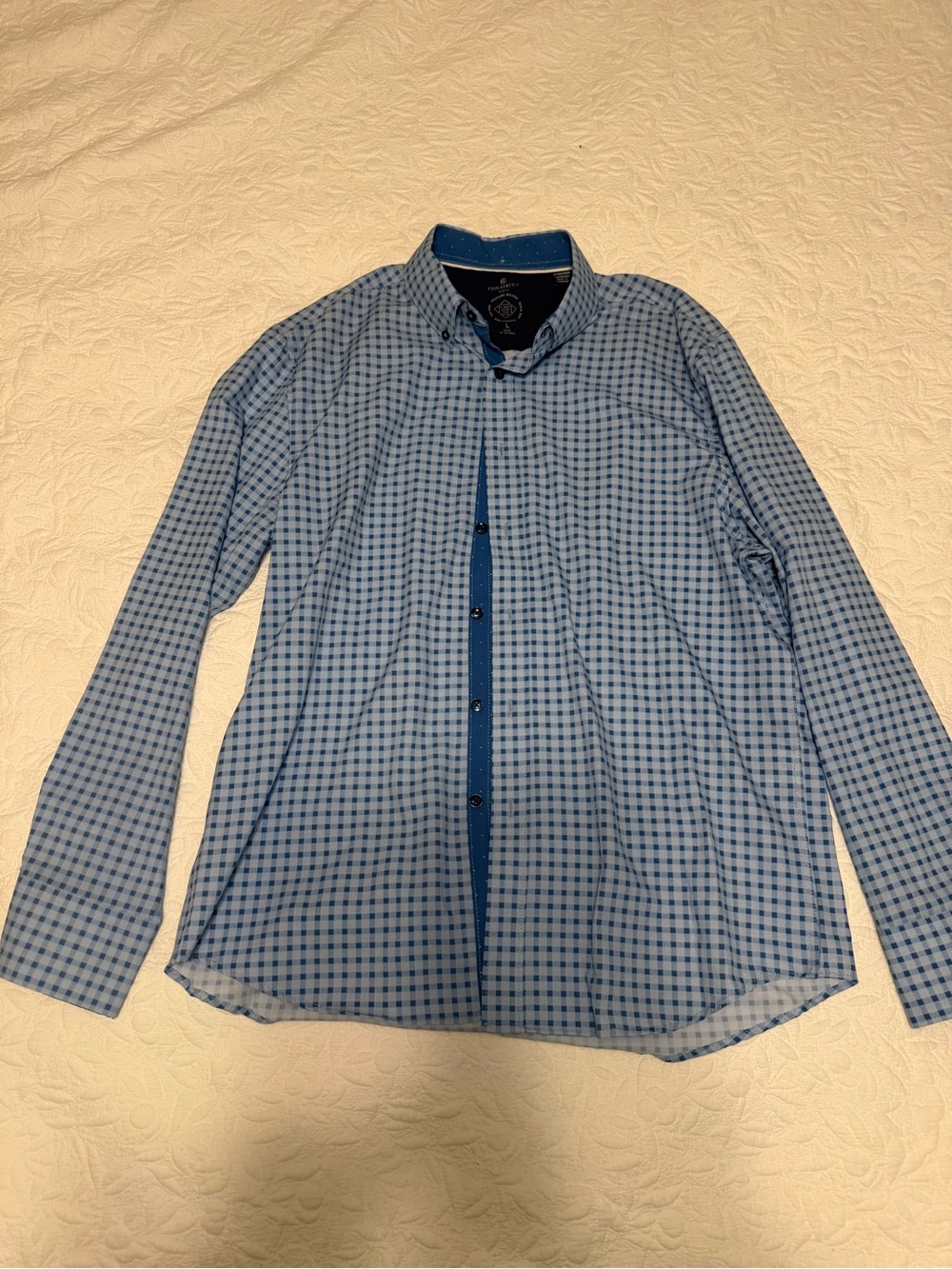 Construct Slim Stretch Moisture Wicking Blue/White Check Button-Down Shirt L